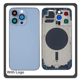 iPhone 13 Pro, iPhone 13Pro (A2638, A2483) Rear Back Battery Cover Middle Frame- Housing Πίσω Κάλυμμα Καπάκι Πλάτη Μπαταρίας - Σασί + Camera Lens Τζαμάκι Κάμερας + Side Keys Πλαϊνά πλήκτρα  + Sim Tray Θήκη Κάρτας Blue Μπλε (Ref By Apple)