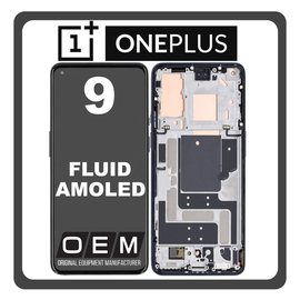 HQ OEM Συμβατό Με OnePlus 9 (LE2113, LE2111) Fluid AMOLED LCD Display Screen Assembly Οθόνη + Touch Screen Digitizer Μηχανισμός Αφής + Frame Bezel Πλαίσιο Σασί Astral Black​​ (Premium A+)