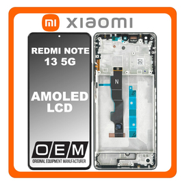 HQ OEM Συμβατό Με Xiaomi Redmi Note 13 5G (2312DRAABG, 2312DRAABI), AMOLED LCD Display Screen Assembly Οθόνη + Touch Screen Digitizer Μηχανισμός Αφής + Frame Bezel Πλαίσιο Σασί Black Μαύρο (Premium A+)