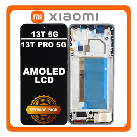 Γνήσια Original Xiaomi 13T 5G (2306EPN60G) / Xiaomi 13T Pro (23078PND5G), AMOLED LCD Display Screen Assembly Οθόνη + Touch Screen Digitizer Μηχανισμός Αφής + Frame Bezel Πλαίσιο Σασί​​ Meadow Green Πράσινο 5600060M1200 (Service Pack By Xiaomi)