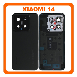 Γνήσια Original Xiaomi 14, Xiaomi14 (23127PN0CC, 23127PN0CG) Rear Back Battery Cover + Camera Lens Πίσω Κάλυμμα Καπάκι Πλάτη Μπαταρίας + Τζαμάκι Κάμερας Black Μαύρο (Service Pack By Xiaomi)