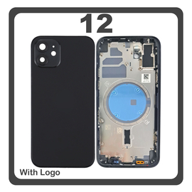 HQ OEM &Sigma;&upsilon;&mu;&beta;&alpha;&tau;ό &Mu;&epsilon; Apple iPhone 12 (A2403, A2172) Rear Back Battery Cover Middle Frame- Housing &Pi;ί&sigma;&omega; &Kappa;ά&lambda;&upsilon;&mu;&mu;&alpha; &Kappa;&alpha;&pi;ά&kappa;&iota; &Pi;&lambda;ά&tau;&eta; &Mu;&pi;&alpha;&tau;&alpha;&rho;ί&alpha;&sigmaf; - &Sigma;&alpha;&sigma;ί + Side Keys &Pi;&lambda;&alpha;ϊ&nu;ά &pi;&lambda;ή&kappa;&tau;&rho;&alpha;  + Sim Tray &Theta;ή&kappa;&eta; &Kappa;ά&rho;&tau;&alpha;&sigmaf; + Magsafe Black &Mu;&alpha;ύ&rho;&omicron; (Premium A+)