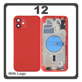 HQ OEM Συμβατό Με Apple iPhone 12 (A2403, A2172) Rear Back Battery Cover Middle Frame- Housing Πίσω Κάλυμμα Καπάκι Πλάτη Μπαταρίας - Σασί + Side Keys Πλαϊνά πλήκτρα  + Sim Tray Θήκη Κάρτας + Magsafe Red Κόκκινο (Premium A+)
