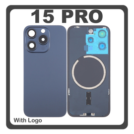 HQ OEM Συμβατό Με Apple iPhone 15 Pro, iPhone 15Pro (A2848, A3101) Rear Back Battery Cover Πίσω Κάλυμμα Καπάκι Πλάτη Μπαταρίας + Metal Plate + Camera Lens Τζαμάκι Κάμερας + Magsafe Blue Titanium Μπλε (Premium A+)