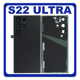 HQ OEM Συμβατό Με Samsung Galaxy S22 Ultra 5G (SM-S908B, SM-S908B/DS, SM-S908) Rear Back Battery Cover Πίσω Κάλυμμα Καπάκι Πλάτη Μπαταρίας + Camera Lens Τζαμάκι Κάμερας Phantom Black Μαύρο (Premium A+)