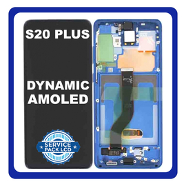 Γνήσια Original Samsung Galaxy S20+ G985 (G985, G985F, G985F/DS) S20 Plus 5G G986 (G986, G986F, G986F/DS, G986U, G986U1, G9860, G986B/DS, G986N, G986B, G986W) AMOLED LCD Display Assembly Screen Οθόνη + Touch Screen DIgitizer Μηχανισμός Αφής + Frame Πλαίσιο Aura Blue Μπλε GH82-22134H (Service Pack By Samsung)