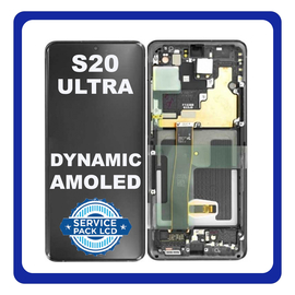 Γνήσια Original Samsung Galaxy S20 Ultra , SM-G988 G988 Dynamic AMOLED Οθόνη LCD Display Screen + Touch Screen DIgitizer Μηχανισμός Αφής + Frame Πλαίσιο NO CAMERA GH82-26032A GH82-26033A Cosmic Black (Service Pack)
