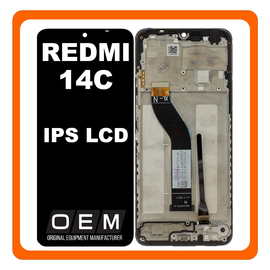 HQ OEM Συμβατό Με Xiaomi Redmi 14C (2411DRN47C, 2409BRN2CA) IPS LCD Display Screen Assembly Οθόνη + Touch Screen Digitizer Μηχανισμός Αφής + Frame Bezel Πλαίσιο Σασί Black Μαύρο (Premium A+)