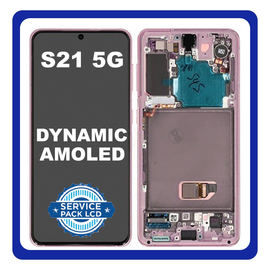 Γνήσιο Original Samsung Galaxy S21 5G 2021 (SM-G991B, SM-G991B/DS) Dynamic AMOLED LCD Display Screen Assembly Οθόνη + Touch Screen Digitizer Μηχανισμός Αφής + Frame Bezel Πλαίσιο Σασί + Front Camera Phantom Violet Μωβ GH82-24544B (Service Pack By Samsung)