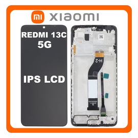 Γνήσια Original Xiaomi Redmi 13C 5G (23124RN87G, 23124RN87I) IPS LCD Display Screen Assembly Οθόνη + Touch Screen Digitizer Μηχανισμός Αφής + Frame Bezel Πλαίσιο Σασί Midnight Black Μαύρο Grade B