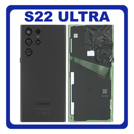 Γνήσια Original Samsung Galaxy S22 Ultra 5G (SM-S908B, SM-S908B/DS, SM-S908) Rear Back Battery Cover Πίσω Κάλυμμα Καπάκι Πλάτη Μπαταρίας + Camera Lens Τζαμάκι Κάμερας Phantom Black Μαύρο GH82-27457A (Service Pack By Samsung)