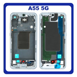 HQ OEM Συμβατό για Samsung Galaxy A55 5G (SM-A556V, SM-A556B) LCD Front Housing LCD Middle Frame Bezel Plate Μεσαίο Πλαίσιο Blue Ice Μπλε (Premium A+)