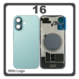 HQ OEM &Sigma;&upsilon;&mu;&beta;&alpha;&tau;ό &Mu;&epsilon; Apple iPhone 16, iPhone16 (A3287, A3081) Rear Back Battery Cover &Pi;ί&sigma;&omega; &Kappa;ά&lambda;&upsilon;&mu;&mu;&alpha; &Kappa;&alpha;&pi;ά&kappa;&iota; &Pi;&lambda;ά&tau;&eta; &Mu;&pi;&alpha;&tau;&alpha;&rho;ί&alpha;&sigmaf; + Middle Frame - Housing + Camera Lens &Tau;&zeta;&alpha;&mu;ά&kappa;&iota; &Kappa;ά&mu;&epsilon;&rho;&alpha;&sigmaf; + Magsafe Teal &Tau;&iota;&rho;&kappa;&omicron;&upsilon;ά&zeta; (Premium A+)