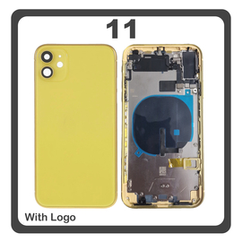 HQ OEM &Sigma;&upsilon;&mu;&beta;&alpha;&tau;ό &Mu;&epsilon; Apple iPhone 11 (A2221, A2111) Rear Back Battery Cover Middle Frame- Housing &Pi;ί&sigma;&omega; &Kappa;ά&lambda;&upsilon;&mu;&mu;&alpha; &Kappa;&alpha;&pi;ά&kappa;&iota; &Pi;&lambda;ά&tau;&eta; &Mu;&pi;&alpha;&tau;&alpha;&rho;ί&alpha;&sigmaf; + Power Button + Volume Button Flex Cable + Sim Card Tray + Flashlight Flex + NFC Yellow &Kappa;ί&tau;&rho;&iota;&nu;&omicron; (Premium A+)