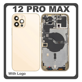 HQ OEM &Sigma;&upsilon;&mu;&beta;&alpha;&tau;ό &Mu;&epsilon; Apple iPhone 12 Pro Max, iPhone12 Pro Max (A2411, A2342) Rear Back Battery Cover Middle Frame- Housing &Pi;ί&sigma;&omega; &Kappa;ά&lambda;&upsilon;&mu;&mu;&alpha; &Kappa;&alpha;&pi;ά&kappa;&iota; &Pi;&lambda;ά&tau;&eta; &Mu;&pi;&alpha;&tau;&alpha;&rho;ί&alpha;&sigmaf; + Power Button + Volume Button Flex Cable + Sim Card Tray + Flashlight Flex + NFC Gold &Chi;&rho;&upsilon;&sigma;ό (Premium A+)