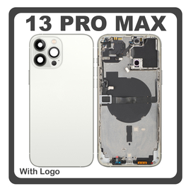 HQ OEM &Sigma;&upsilon;&mu;&beta;&alpha;&tau;ό &Mu;&epsilon; Apple iPhone 13 Pro Max (A2643, A2484) Rear Back Battery Cover Middle Frame- Housing &Pi;ί&sigma;&omega; &Kappa;ά&lambda;&upsilon;&mu;&mu;&alpha; &Kappa;&alpha;&pi;ά&kappa;&iota; &Pi;&lambda;ά&tau;&eta; &Mu;&pi;&alpha;&tau;&alpha;&rho;ί&alpha;&sigmaf; + Power Button + Volume Button Flex Cable + Sim Card Tray + Flashlight Flex + NFC White &Lambda;&epsilon;&upsilon;&kappa;ό (Premium A+