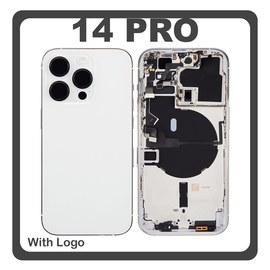 HQ OEM &Sigma;&upsilon;&mu;&beta;&alpha;&tau;ό &Mu;&epsilon; Apple iPhone 14 Pro (A2890, A2650) Rear Back Battery Cover Middle Frame- Housing &Pi;ί&sigma;&omega; &Kappa;ά&lambda;&upsilon;&mu;&mu;&alpha; &Kappa;&alpha;&pi;ά&kappa;&iota; &Pi;&lambda;ά&tau;&eta; &Mu;&pi;&alpha;&tau;&alpha;&rho;ί&alpha;&sigmaf; + Power Button + Volume Button Flex Cable + Sim Card Tray + Flashlight Flex + NFC White Ά&sigma;&pi;&rho;&omicron; (Premium A+)