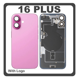 HQ OEM &Sigma;&upsilon;&mu;&beta;&alpha;&tau;ό &Mu;&epsilon; Apple iPhone 16 Plus, iPhone 16+ (A3290, A3082) Rear Back Battery Cover + Middle Frame - Housing + Camera Lens + Magsafe + NFC + Flashlight Flex Pink &Rho;&omicron;&zeta; (Premium A+)