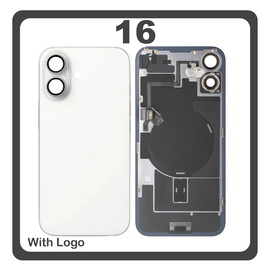 HQ OEM &Sigma;&upsilon;&mu;&beta;&alpha;&tau;ό &Mu;&epsilon; Apple iPhone 16, iPhone16 (A3287, A3081) Rear Back Battery Cover &Pi;ί&sigma;&omega; &Kappa;ά&lambda;&upsilon;&mu;&mu;&alpha; &Kappa;&alpha;&pi;ά&kappa;&iota; &Pi;&lambda;ά&tau;&eta; &Mu;&pi;&alpha;&tau;&alpha;&rho;ί&alpha;&sigmaf; + Middle Frame - Housing + Camera Lens &Tau;&zeta;&alpha;&mu;ά&kappa;&iota; &Kappa;ά&mu;&epsilon;&rho;&alpha;&sigmaf; + Magsafe + NFC + Flashlight Flex White Ά&sigma;&pi;&rho;&omicron; (Premium A+)