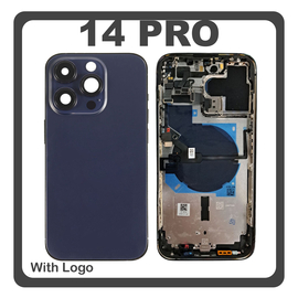 HQ OEM &Sigma;&upsilon;&mu;&beta;&alpha;&tau;ό &Mu;&epsilon; Apple iPhone 14 Pro (A2890, A2650) Rear Back Battery Cover Middle Frame- Housing &Pi;ί&sigma;&omega; &Kappa;ά&lambda;&upsilon;&mu;&mu;&alpha; &Kappa;&alpha;&pi;ά&kappa;&iota; &Pi;&lambda;ά&tau;&eta; &Mu;&pi;&alpha;&tau;&alpha;&rho;ί&alpha;&sigmaf; + Power Button + Volume Button Flex Cable + Sim Card Tray + Flashlight Flex + NFC Purple &Mu;&omega;&beta; (Premium A+)