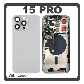 HQ OEM &Sigma;&upsilon;&mu;&beta;&alpha;&tau;ό &Mu;&epsilon; Apple iPhone 15 Pro, iPhone 15Pro (A2848, A3101) Rear Back Battery Cover Middle Frame- Housing &Pi;ί&sigma;&omega; &Kappa;ά&lambda;&upsilon;&mu;&mu;&alpha; &Kappa;&alpha;&pi;ά&kappa;&iota; &Pi;&lambda;ά&tau;&eta; &Mu;&pi;&alpha;&tau;&alpha;&rho;ί&alpha;&sigmaf; + Power Button + Volume Button Flex Cable + Sim Card Tray + Flashlight Flex + NFC Natural Titanium &Gamma;&kappa;&rho;&iota; (Premium A+)