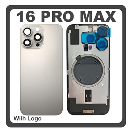 HQ OEM &Sigma;&upsilon;&mu;&beta;&alpha;&tau;ό &Mu;&epsilon; Apple iPhone 16 Pro Max, iPhone 16 ProMax (A3296, A3084) Rear Back Battery Cover Middle Frame - Housing &Pi;ί&sigma;&omega; &Kappa;ά&lambda;&upsilon;&mu;&mu;&alpha; &Kappa;&alpha;&pi;ά&kappa;&iota; &Pi;&lambda;ά&tau;&eta; &Mu;&pi;&alpha;&tau;&alpha;&rho;ί&alpha;&sigmaf; + Camera Lens &Tau;&zeta;&alpha;&mu;ά&kappa;&iota; &Kappa;ά&mu;&epsilon;&rho;&alpha;&sigmaf; + Magsafe + Sim Tray Natural Titanium &Gamma;&kappa;&rho;&iota; (Premium A+)