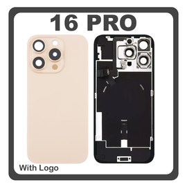 HQ OEM &Sigma;&upsilon;&mu;&beta;&alpha;&tau;ό &Mu;&epsilon; Apple iPhone 16 Pro, iPhone 16Pro (A3293, A3083) Rear Back Battery Cover Middle Frame - Housing &Pi;ί&sigma;&omega; &Kappa;ά&lambda;&upsilon;&mu;&mu;&alpha; &Kappa;&alpha;&pi;ά&kappa;&iota; &Pi;&lambda;ά&tau;&eta; &Mu;&pi;&alpha;&tau;&alpha;&rho;ί&alpha;&sigmaf; + Camera Lens &Tau;&zeta;&alpha;&mu;ά&kappa;&iota; &Kappa;ά&mu;&epsilon;&rho;&alpha;&sigmaf; + Magsafe + NFC + Flashlight Flex Desert Titanium &Chi;&rho;&upsilon;&sigma;ό (Premium A+)