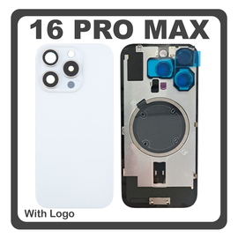 HQ OEM &Sigma;&upsilon;&mu;&beta;&alpha;&tau;ό &Mu;&epsilon; Apple iPhone 16 Pro Max, iPhone 16 ProMax (A3296, A3084) Rear Back Battery Cover Middle Frame - Housing &Pi;ί&sigma;&omega; &Kappa;ά&lambda;&upsilon;&mu;&mu;&alpha; &Kappa;&alpha;&pi;ά&kappa;&iota; &Pi;&lambda;ά&tau;&eta; &Mu;&pi;&alpha;&tau;&alpha;&rho;ί&alpha;&sigmaf; + Camera Lens &Tau;&zeta;&alpha;&mu;ά&kappa;&iota; &Kappa;ά&mu;&epsilon;&rho;&alpha;&sigmaf; + Magsafe + Sim Tray White Titanium Ά&sigma;&pi;&rho;&omicron; (Premium A+)