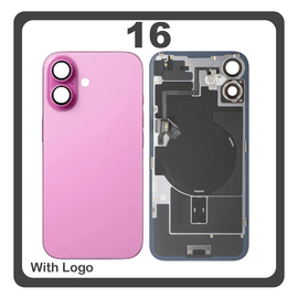HQ OEM &Sigma;&upsilon;&mu;&beta;&alpha;&tau;ό &Mu;&epsilon; Apple iPhone 16, iPhone16 (A3287, A3081) Rear Back Battery Cover &Pi;ί&sigma;&omega; &Kappa;ά&lambda;&upsilon;&mu;&mu;&alpha; &Kappa;&alpha;&pi;ά&kappa;&iota; &Pi;&lambda;ά&tau;&eta; &Mu;&pi;&alpha;&tau;&alpha;&rho;ί&alpha;&sigmaf; + Middle Frame - Housing + Camera Lens &Tau;&zeta;&alpha;&mu;ά&kappa;&iota; &Kappa;ά&mu;&epsilon;&rho;&alpha;&sigmaf; + Magsafe + NFC + Flashlight Flex Pink &Rho;&omicron;&zeta; (Premium A+)