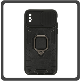 Θήκη Πλάτης - Back Cover, Silicone Σιλικόνη Ring Lens Hybrid TPU Black Μαύρο For iPhone X/XS