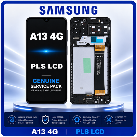 Γνήσια Original Samsung Galaxy A13 4G (SM-A135F, SM-A135F/DS), PLS LCD Οθόνη + Touch Μηχανισμός Αφής + Frame Bezel Πλαίσιο Σασί Black Μαύρο GH82-28508A (Service Pack By Samsung)