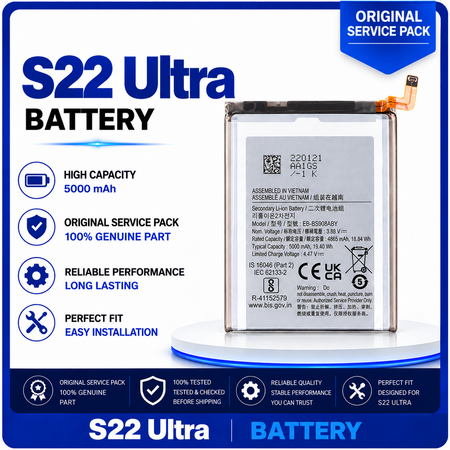 Γνήσια Original Samsung Galaxy S22 Ultra 5G (SM-S908B, SM-S908B/DS) EB-BS908ABY Battery Μπαταρία Li-Ion 5000mAh GH82-27484A (Service Pack By Samsung)