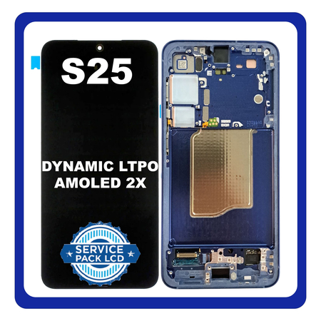 Γνήσια Original Samsung Galaxy S25 5G (SM-S931B, SM-S931B/DS) Dynamic LTPO AMOLED 2X LCD Display Screen Assembly Οθόνη + Touch Screen Digitizer Μηχανισμός Αφής + Frame Bezel Πλαίσιο Σασί Navy Blue Μπλε GH82-36329D (Service Pack) (Asmbld)