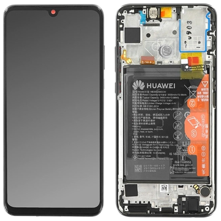 Γνήσιο Original Huawei Honor 20 Lite Dual Sim (HRY-L21CT) Lcd Screen Display Οθόνη + Touch Screen Digitizer Μηχανισμός Αφής + Πλαίσιο Frame Bezel + Battery Μπαταρια 02352QMT Black (Service Pack By Huawei)