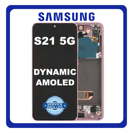 Γνήσια Original Samsung Galaxy S21 5G 2021 (SM-G991B) Dynamic AMOLED LCD Display Screen Assembly Οθόνη + Touch Screen Digitizer Μηχανισμός Αφής + Frame Bezel Πλαίσιο Σασί No Camera Phantom Pink Ροζ GH82-27256D GH82-27255D (Service Pack) (Asmbld)