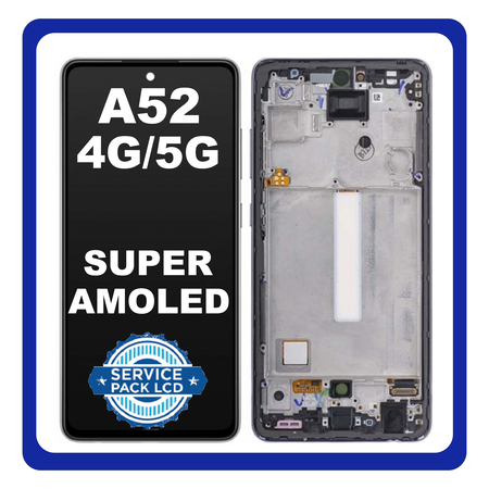 Original Γνήσιο Samsung Galaxy A52 4G A525 A52 5G A526 (A525F, A525F/DS, A526B, A526B/DS) AMOLED LCD Display Screen Assembly Οθόνη + Touch Digitizer Μηχανισμός Αφής + Frame Bezel Πλαίσιο Black Μαύρο GH82-25524A GH82-25526A GH82-25754A (Service Pack By Samsung)