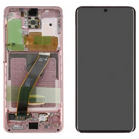 Γνήσια Original Samsung Galaxy S20 5G (SM-G981, SM-G981F), Samsung Galaxy S20 4G (SM-G980, SM-G980F) Dynamic AMOLED Οθόνη LCD Display Screen + Touch Screen DIgitizer Μηχανισμός Αφής + Frame Πλαίσιο GH82-22123C Cloud Pink (Service Pack)