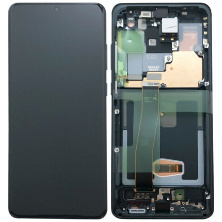 Γνήσια Original Samsung Galaxy S20 Ultra , SM-G988 G988 Dynamic AMOLED Οθόνη LCD Display Screen + Touch Screen DIgitizer Μηχανισμός Αφής + Frame Πλαίσιο GH97-18682A Cosmic Black (Service Pack)
