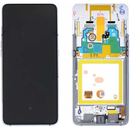 Γνήσια Original Samsung Galaxy A80 (SM-A805F) Super AMOLED Plus Οθόνη LCD Display Screen + Touch Screen DIgitizer Μηχανισμός Αφής + Frame Πλαίσιο GH82-20348B Silver (Service Pack)