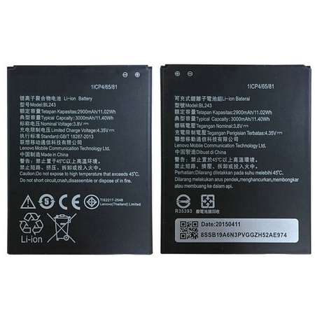 Γνήσια Original Lenovo Lemon A7000, K3 Note K50, Lenovo Golden Warrior S8 A7600 BL243 Battery 3000mAh Li-Ion (Bulk)