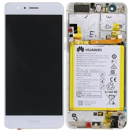 Γνήσιο Original Huawei Honor 8 FRD-L19, FRD-L09 Οθόνη LCD Display Screen + Touch Screen Digitizer Μηχανισμός Αφής +  Πλαίσιο Frame Bezel + Battery Μπαταρία White 02350USJ
