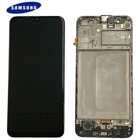 Γνήσια Original Samsung Galaxy M31 (SM-M315F) Super Amoled Οθόνη LCD Display Screen + Touch Screen DIgitizer Μηχανισμός Αφής + Frame Πλαίσιο Black (Service Pack) GH82-22405A GH82-22631A