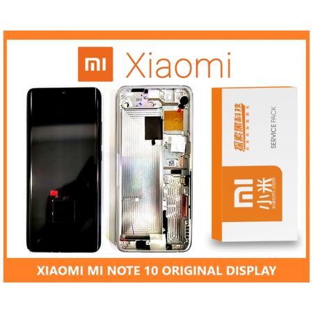 Γνήσια Original Xiaomi Mi Note 10 / Mi Note 10 Pro Super Amoled Lcd Display Assembly Screen Οθόνη + Touch Screen Digitizer Μηχανισμός Αφής + Frame Πλαίσιο Σασί White (Service Pack By Xiaomi) 56000200F400​