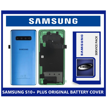 Γνήσιο Original Samsung Galaxy S10 Plus SM-G975F Rear Back Battery Cover Καπάκι Μπαταρίας + Camera Lens Τζαμάκι Κάμερας Blue (Service Pack By Samsung) GH82-18406C
