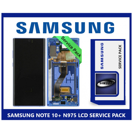 Γνήσια Original Samsung Galaxy Note 10+ Plus SM-N975F N975 Οθόνη LCD Display Screen + Touch Screen DIgitizer Μηχανισμός Αφής + Frame Πλαίσιο Blue GH82-20838D (Service Pack By Samsung)