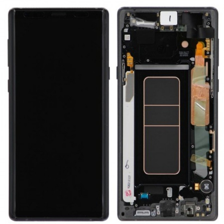 Γνήσια Original Samsung Galaxy Note 9 Note9 N960 (N960F, N960F/DS) Οθόνη Super AMOLED LCD Display Assembly Screen + Touch DIgitizer Μηχανισμός Αφής + Frame Bezel Πλαίσιο Σασί Black Μαύρο GH97-22269A GH97-22270A (Service Pack By Samsung)