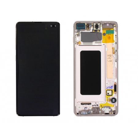 Γνήσια Original Samsung Galaxy S10+ , S10 Plus SM-G975F G975 Οθόνη LCD Display Screen + Touch Screen DIgitizer Μηχανισμός Αφής + Frame Πλαίσιο Ceramic White GH82-18849J GH82-18834J