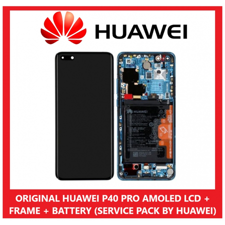 Γνήσιο Original Huawei P40 Pro (ELS-AN00, ELS-TN00 ELS-NX9, ELS-N04) Lcd Screen Display Οθόνη + Touch Screen Digitizer Μηχανισμός Αφής + Πλαίσιο Frame Bezel Μαύρο Deep Sea Blue 02353PJJ (Service Pack By Huawei)