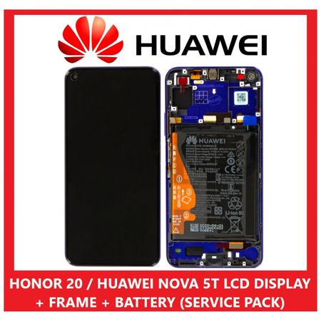 Γνήσιο Original Huawei Honor 20 (YAL-AL00 YAL-L21), Nova 5T (YAL-L61), IPS LCD Screen Display Οθόνη + Touch Screen Digitizer Μηχανισμός Αφής + Πλαίσιο Frame Bezel 02353EBH Purple (Service Pack By Huawei)
