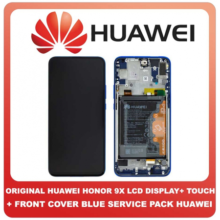 Γνήσιο Original Huawei Honor 9X (STK-21BHN) LCD Display Screen Οθόνη + Touch Screen DIgitizer Μηχανισμός Αφής + Battery Μπαταρία + Front Cover Μπροστινό Κάλυμμα Blue Μπλε 02353HAD (Service Pack By Huawei)